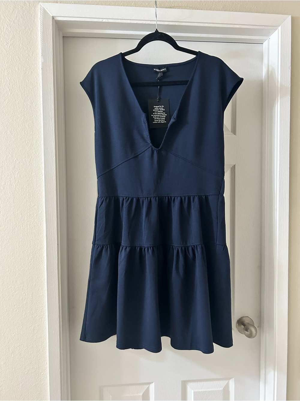 V-Neck Navy Tiered Midi Dress